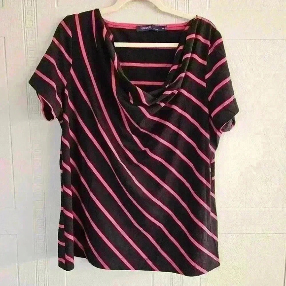 Eloquii Dark Navy with Pink Stripe Short Sleev Cowl Neck Top Size 18/20 EUC - Picture 1 of 9